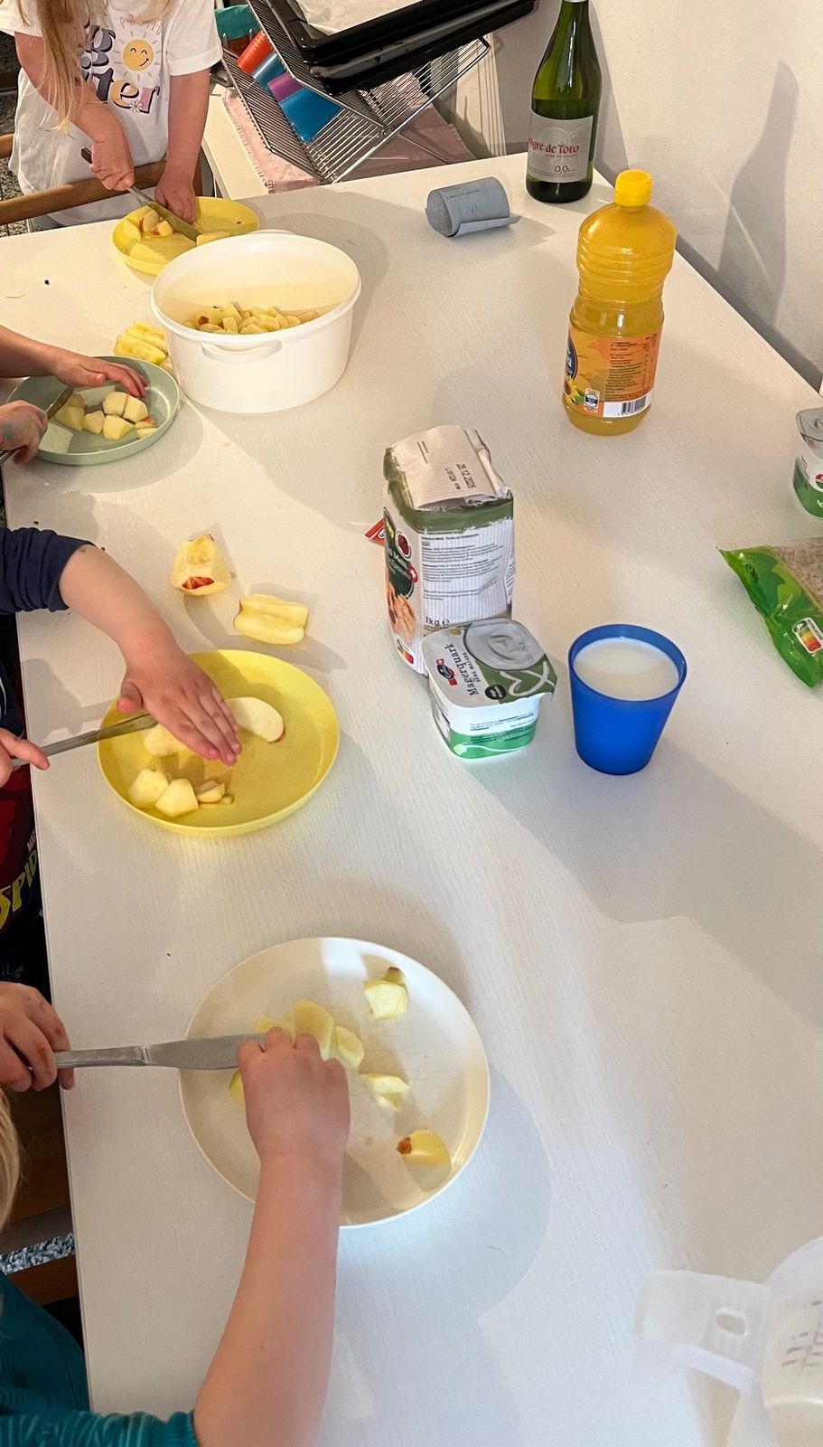 Kinder bereiten gemeinsam Essen zu