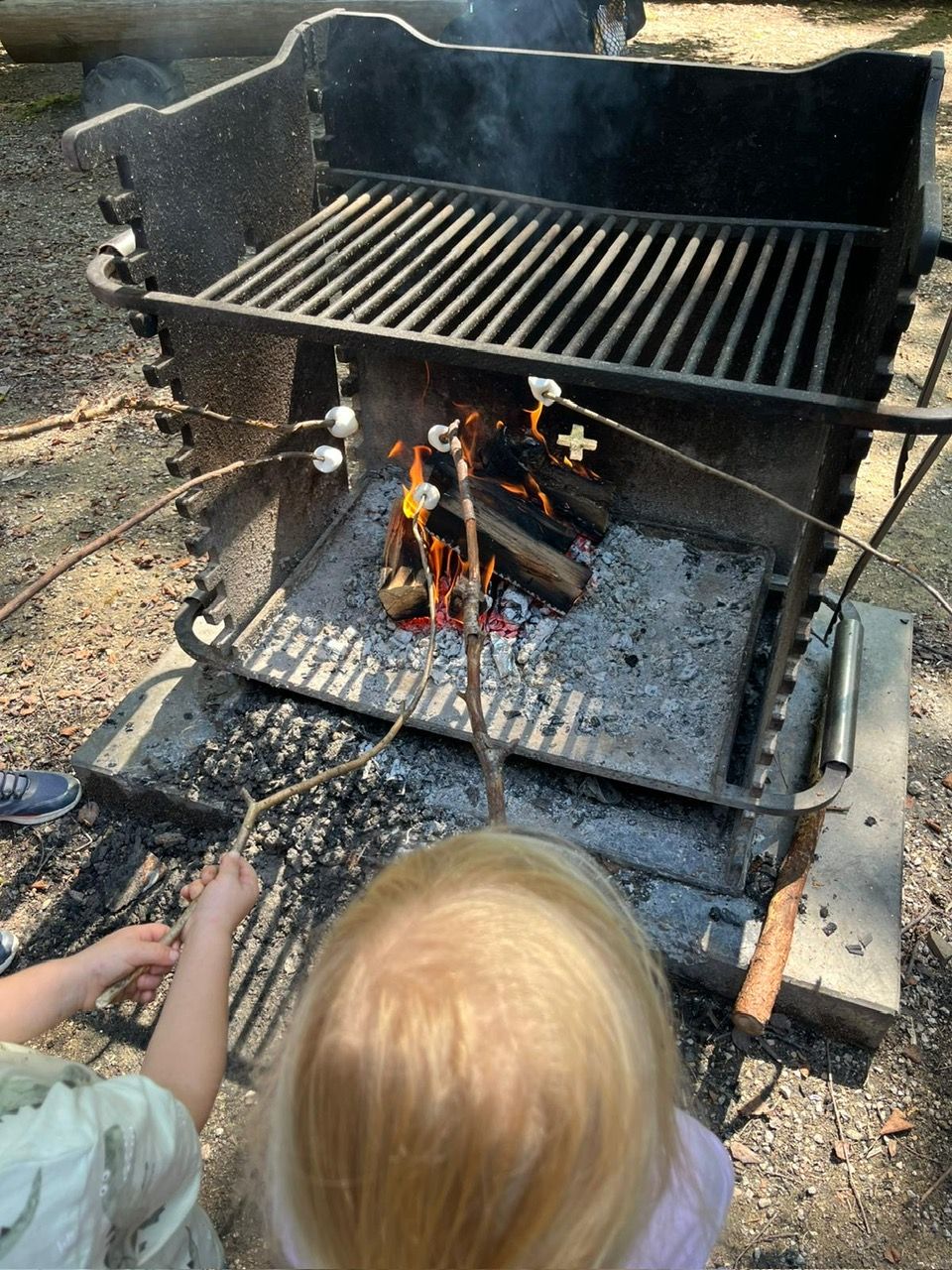 Kinder am Grill bei der Feuerstelle
